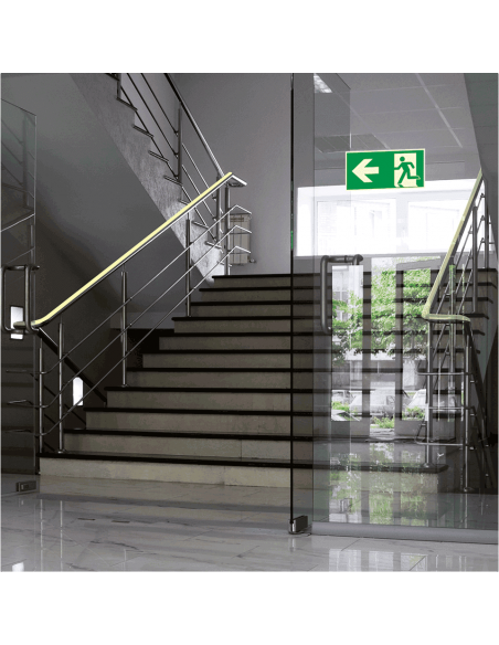 Extra lichtgevend nooduitgang bord - dubbelzijdig, rechthoekig, groen wit, glow in the dark