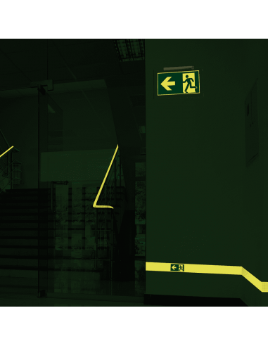 Extra lichtgevend nooduitgang bord - dubbelzijdig, rechthoekig, groen wit, glow in the dark