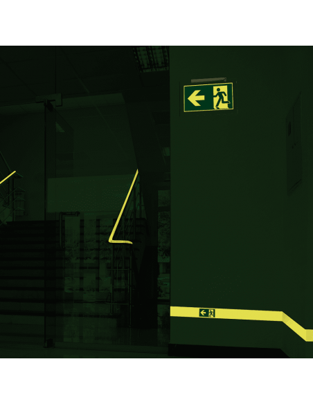 Extra lichtgevend nooduitgang bord - dubbelzijdig, rechthoekig, groen wit, glow in the dark