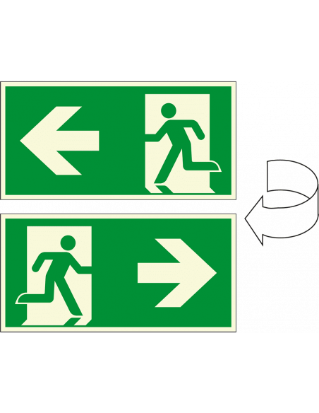 Extra lichtgevend nooduitgang bord - dubbelzijdig, rechthoekig, groen wit, glow in the dark
