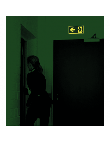 Extra lichtgevend nooduitgang bord pijl links - kunststof - E001, groen wit, rechthoekig
