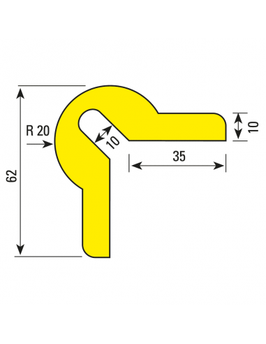 Stootrand type Y hoekprofiel, geel/zwart