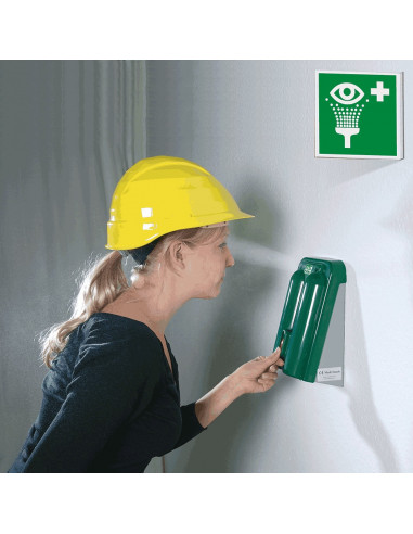 Extra lichtgevend haaks oogdouche bord, kunststof, E011, groen wit, symbool oogdouche