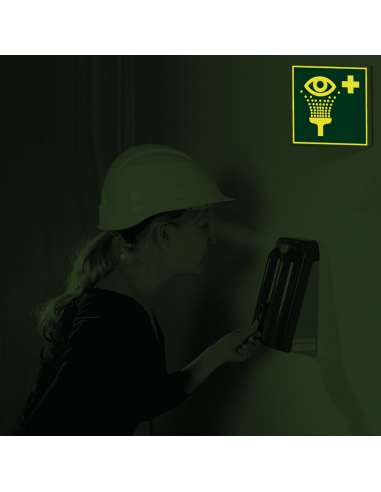 Extra lichtgevend haaks oogdouche bord, kunststof, E011, groen wit, symbool oogdouche