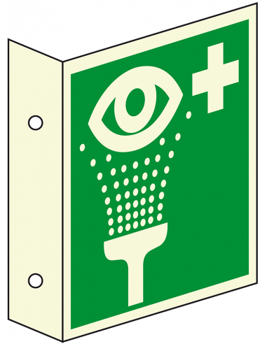 Extra lichtgevend haaks oogdouche bord, kunststof, E011, groen wit, symbool oogdouche