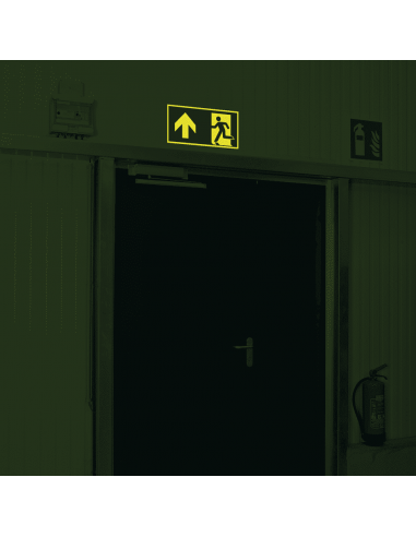 Extra lichtgevende nooduitgang sticker pijl boven - E001, groen wit, rechthoekig