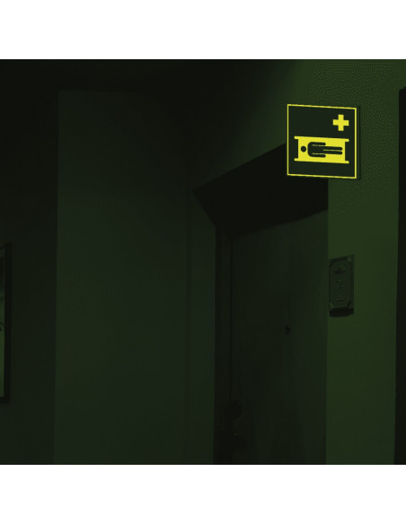 Extra lichtgevend haaks brancard bord, kunststof, E013, groen wit, vierkant