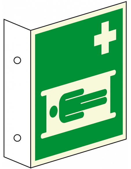 Extra lichtgevend haaks brancard bord, kunststof, E013, groen wit, vierkant