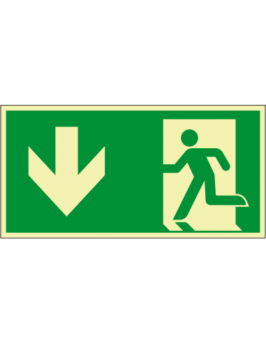 Extra lichtgevende nooduitgang sticker pijl beneden - E001
