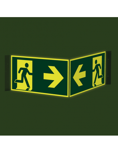 Extra lichtgevend panorama nooduitgang bord - kunststof, groen wit, rechthoekig, ISO 7010