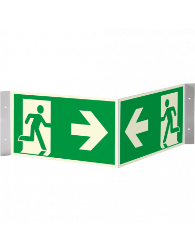 Extra lichtgevend panorama nooduitgang bord - kunststof, groen wit, rechthoekig, ISO 7010