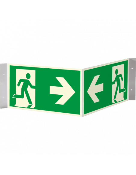 Extra lichtgevend panorama nooduitgang bord - kunststof, groen wit, rechthoekig, ISO 7010