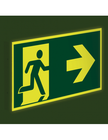 Extra lichtgevend haaks nooduitgang bord - dubbelzijdig - kunststof, groen wit, rechthoekig, ISO 7010