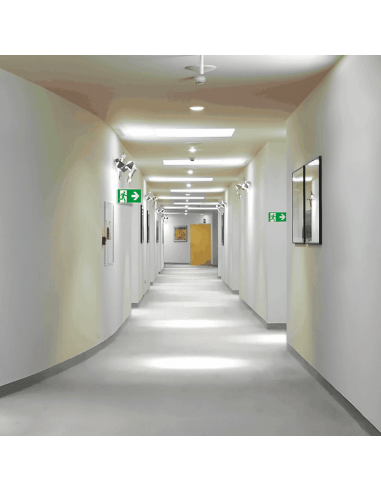 Extra lichtgevend haaks nooduitgang bord - dubbelzijdig - kunststof, groen wit, rechthoekig, ISO 7010