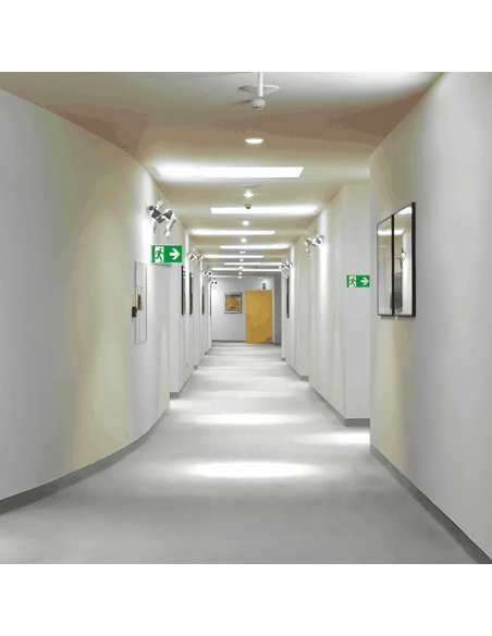 Extra lichtgevend haaks nooduitgang bord - dubbelzijdig - kunststof, groen wit, rechthoekig, ISO 7010