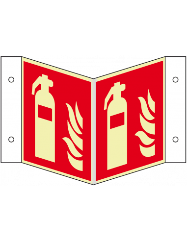 Extra lichtgevend panorama brandblusser bord, kunststof, F001, rood wit, rechthoek