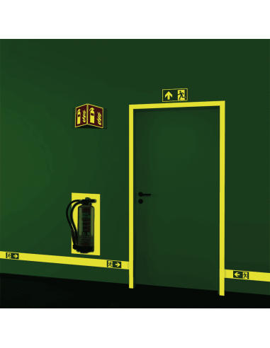 Extra lichtgevend panorama brandblusser bord, kunststof, F001, rood wit, rechthoek