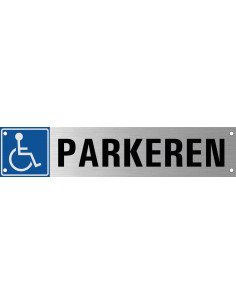 Gehandicaptenparkeerplaats bord met boorgaten, geborsteld aluminium, 520 x 110 mm