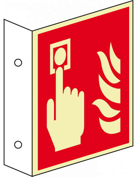 Extra lichtgevend haaks brandmelder bord, kunststof, F005, rood wit, vierkant