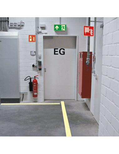 Extra lichtgevend haaks brandslang bord, kunststof, F002, rood wit, vierkant, symbool brandslanghaspel