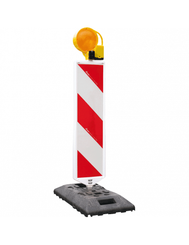 Verkeersbaken met LED zwaailicht en voetplaat, rood wit