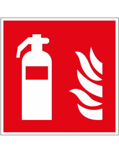 Brandblusser bord, aluminium, 200 x 200 mm, F001, rood wit, pictogram brandblusser, vierkant