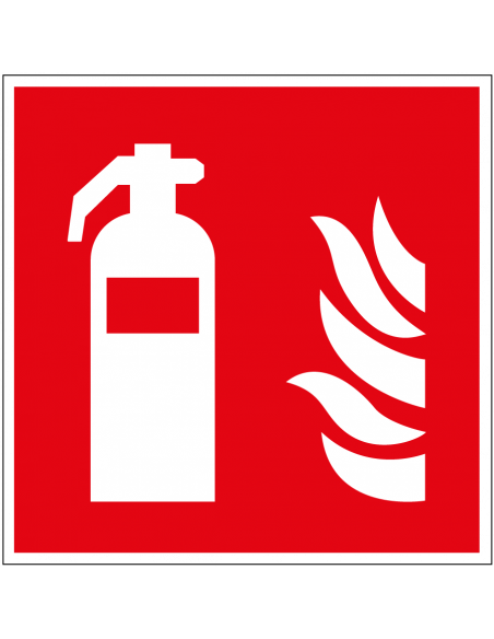 Brandblusser bord, aluminium, 200 x 200 mm, F001, rood wit, pictogram brandblusser, vierkant