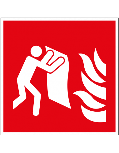 Blusdeken pictogram, ISO 7010, F016, rood wit, pictogram blusdeken, vierkant