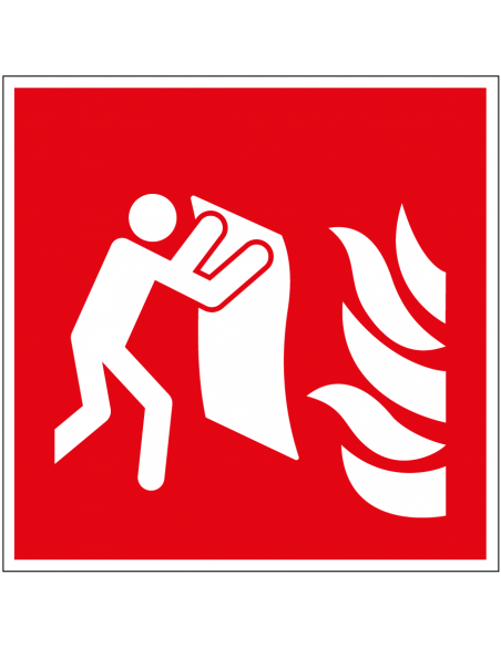Blusdeken pictogram, ISO 7010, F016, rood wit, pictogram blusdeken, vierkant