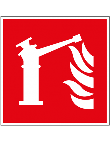 Waterkanon sticker, ISO 7010, F015, rood wit, pictogram waterkanon, vierkant