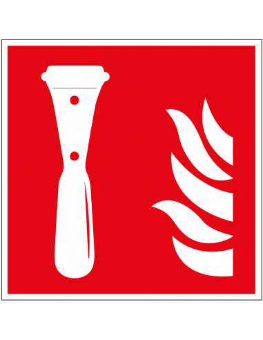 Noodhamer sticker, rood wit, symbool noodhamer, vierkant