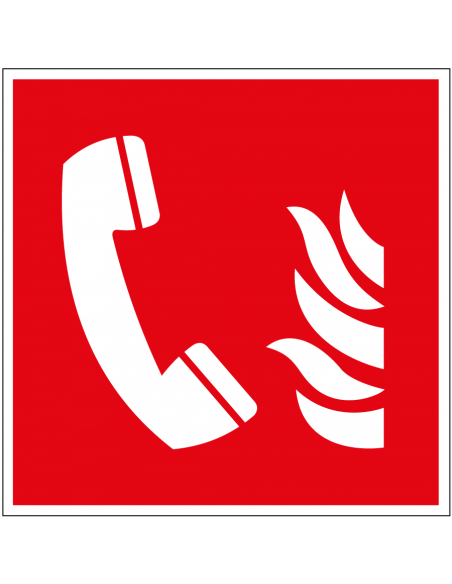 Alarmtelefoon sticker, ISO 7010, F006, rood wit, pictogram alarmtelefoon, vierkant