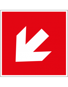 Brand richtingspijl sticker schuin, ISO 7010, A045R, rood wit, symbool schuine pijl, vierkant
