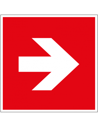 Brand richtingspijl sticker, ISO 7010, A090R, rood wit, symbool pijl, vierkant