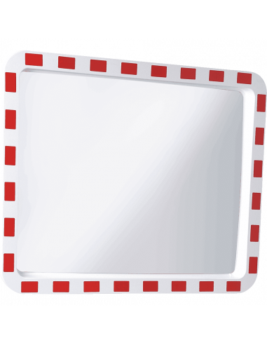 Verkeersspiegel rechthoekig, rood wit, reflecterend