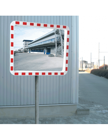 Verkeersspiegel rechthoekig, rood wit, reflecterend