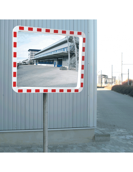 Verkeersspiegel rechthoekig, rood wit, reflecterend