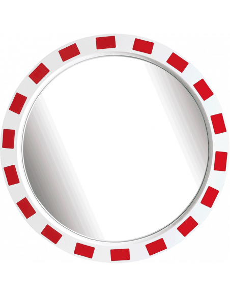 Verkeersspiegel rond, rood wit, reflecterend
