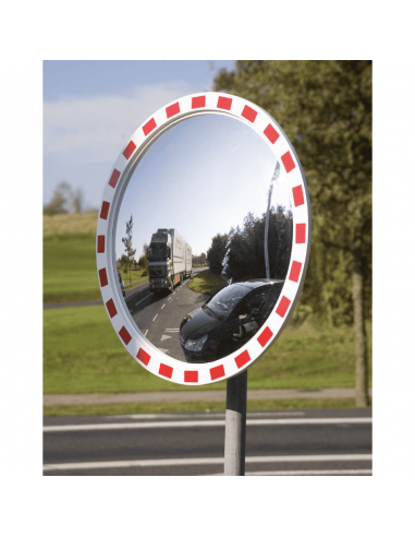 Verkeersspiegel rond, rood wit, reflecterend