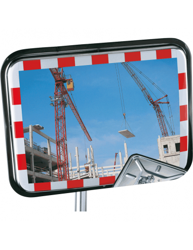 Verkeersspiegel met ronde hoeken, RVS, rood wit