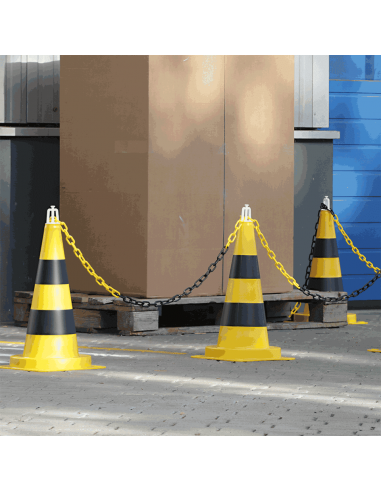 Set verkeerskegels met ketting, geel zwart