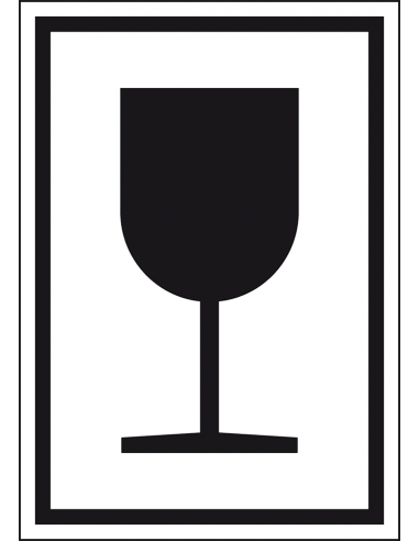 Breekbaar sticker, zeewaterbestendig, symbool zwart glas, rechthoek