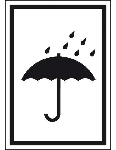 Droog houden sticker, zeewaterbestendig, symbool paraplu met druppels, zwart wit