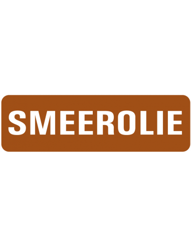 Smeerolie sticker, 100 x 30 mm, bruin met witte tekst