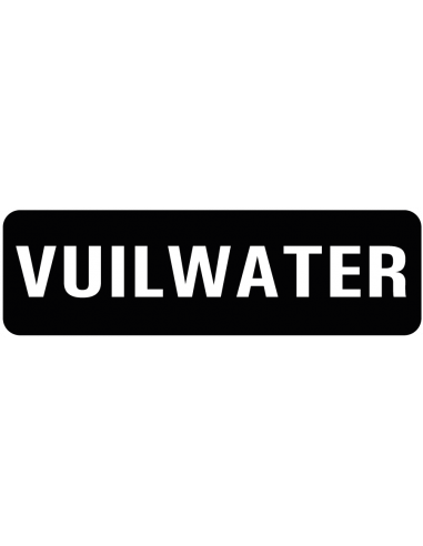 Vuilwater sticker, 100 x 30 mm, zwart met witte tekst