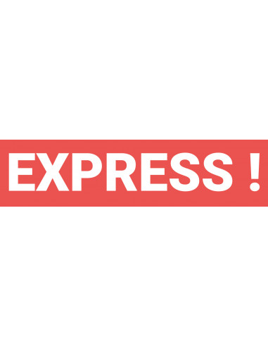 Express! sticker op rol, oranje wit, rechthoekig, tekst express