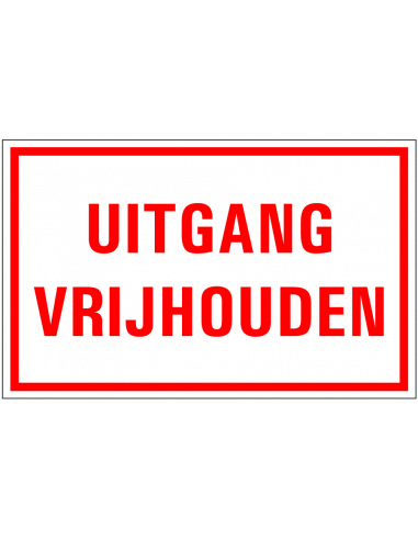 Uitgang vrijhouden sticker, rechthoekig, rood wit, tekst uitgang vrijhouden