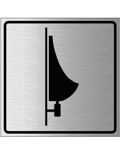 Bordje urinoir, geborsteld aluminium, vierkant, grijs zwart, symbool urinoir