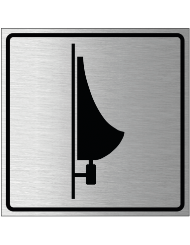 Bordje urinoir, geborsteld aluminium, vierkant, grijs zwart, symbool urinoir