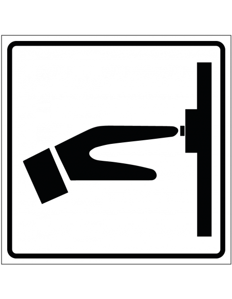 Deurbel bord, kunststof, zwart wit, vierkant, symbool hand belt aan